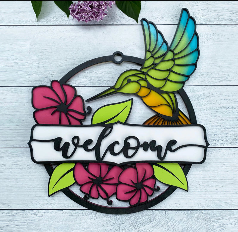 Hummingbird "Welcome" (cursive)