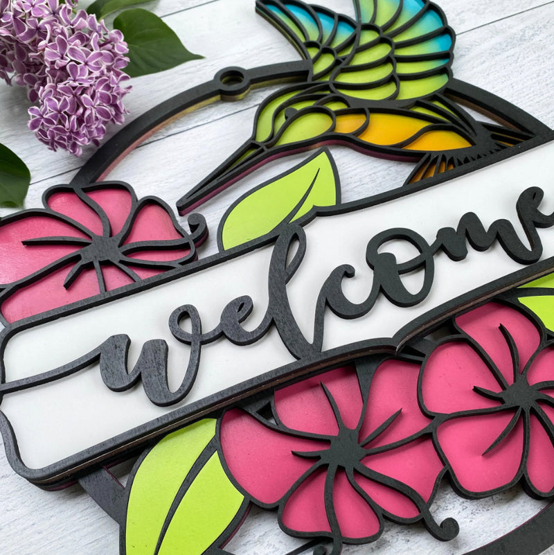 Hummingbird "Welcome" (cursive)