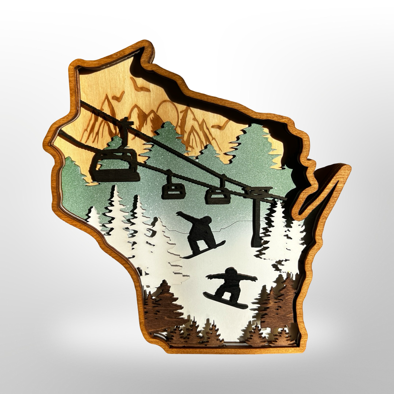 Wisconsin Snowboard Layered Wood Art