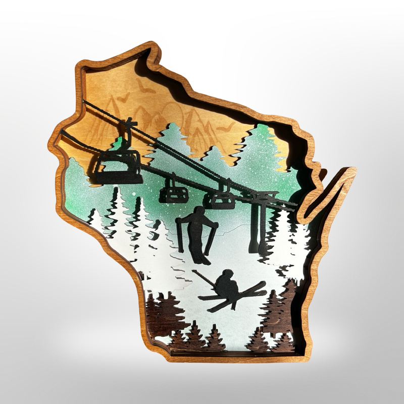 Wisconsin Ski Layered Wood Art