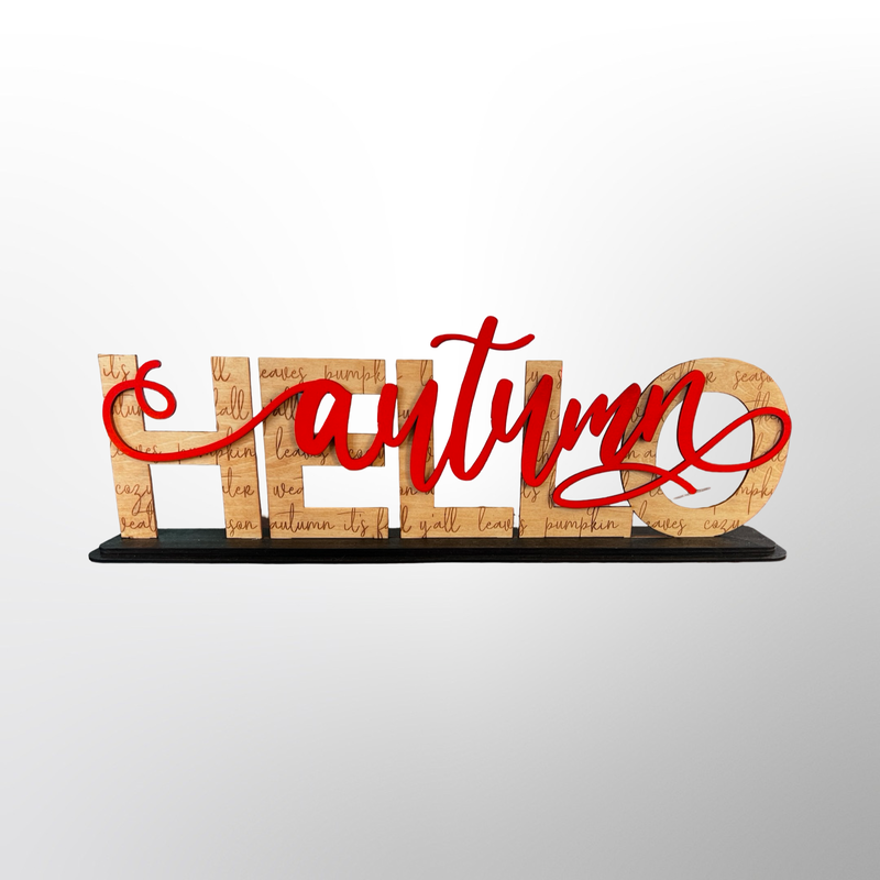 "HELLO autumn" cursive sign