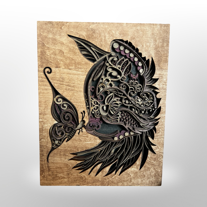 Cat & Butterfly Layered Wood Art